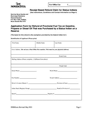 Fillable Online Gov Ns Application Form For Refund Of Provincial Fuel