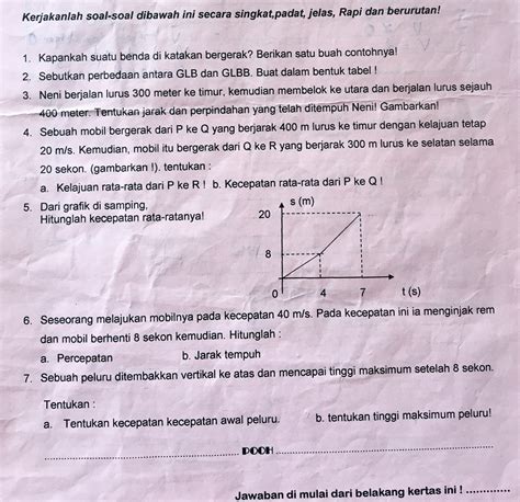 Soal Soal Hots Fisika Sma Tentang Glbb 1 Materi Gerak Lurus Berubah Beraturan Untuk Sma