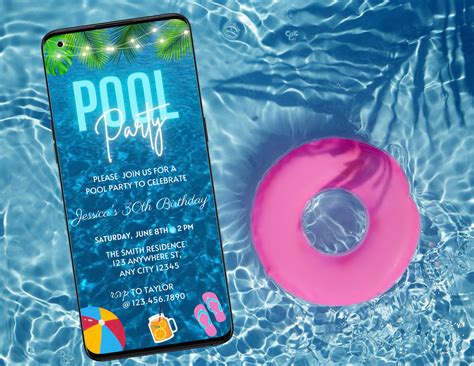 Pool Party Birthday Invitation Video Neon Beach Theme Tropical Summer