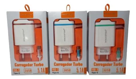 Carregador Turbo Completo 3 Entradas Usb 5 1a Tipo C Hmaston