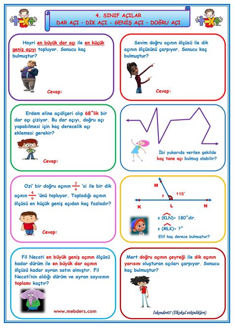 4 Sınıf Matematik Açılar Etkinlik Çalışması Meb Ders