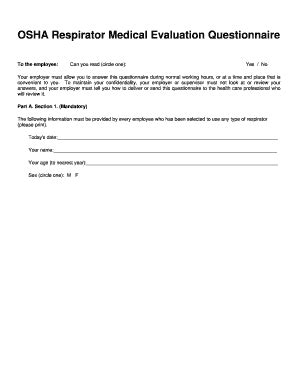 Cal Osha Respirator Medical Evaluation Questionnaire Airslate Signnow