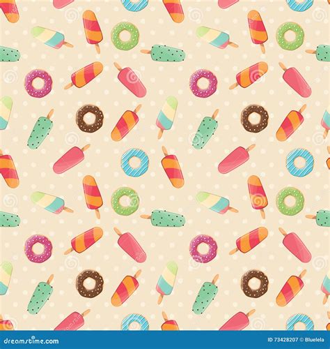 Seamless Pattern With Ice Cream And Colorful Tasty Donuts And Ice Cream