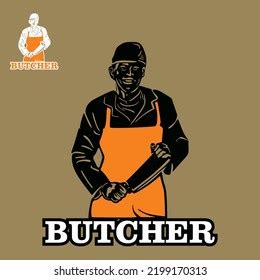 Butcher Logo Silhouette Man Wear Hat Stock Vector (Royalty Free) 2199170313 | Shutterstock