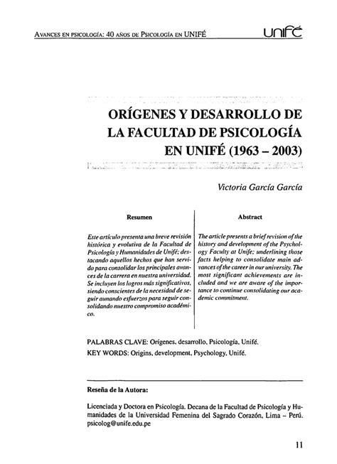 PDF Orígenes y desarrollo de la Facultad de Psicología en UNIFÉ 1963