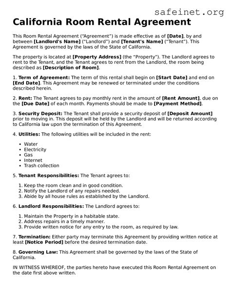 Free California Room Rental Agreement PDF Template ≡ SafeInet