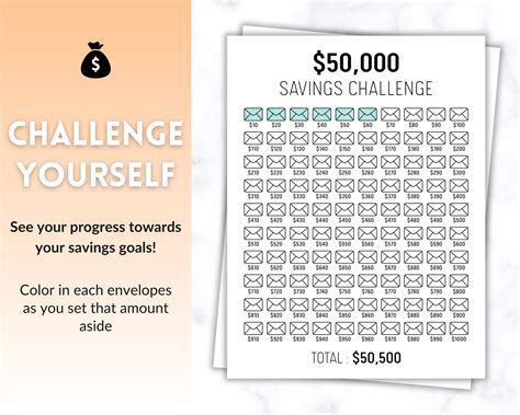 50000 Savings Challenge Printable, Savings Tracker, 50k Savings