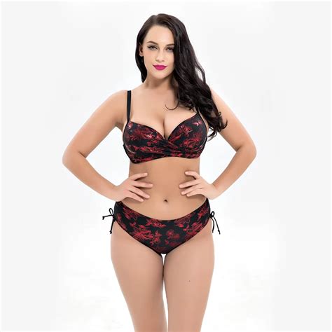 2018 Large Size Bikinis Set Women Swimsuit Floral Print Plus Size