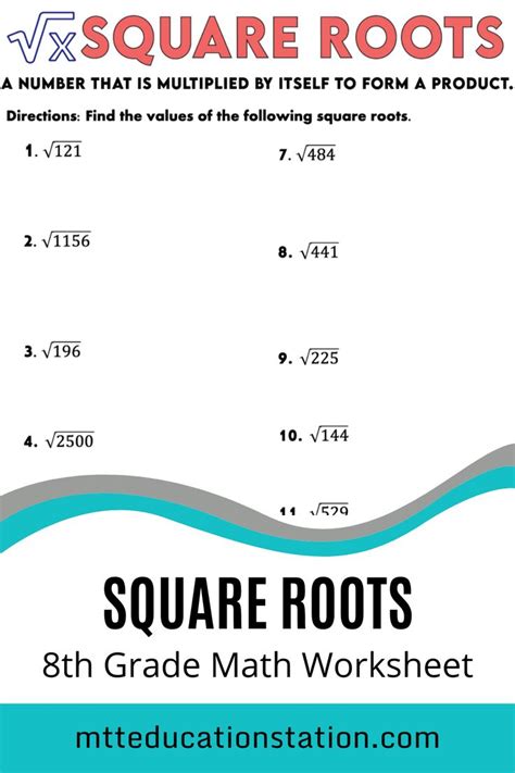 Square Roots 8th Grade Math Worksheet Mtt Education Station In 2022 8th Grade Math