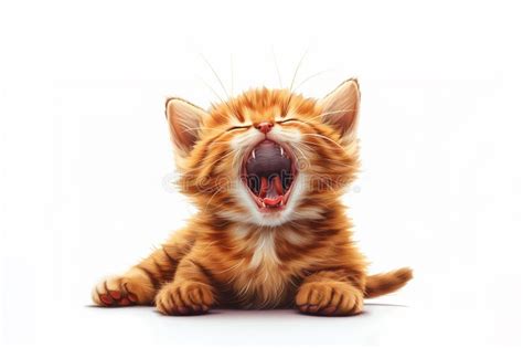 A Tiny Orange Kitten With Its Mouth Wide Open Appearing To Yawn Or