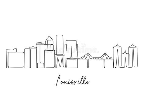 Louisville Skyline Drawing Continuous Single Line Art Of Famous City