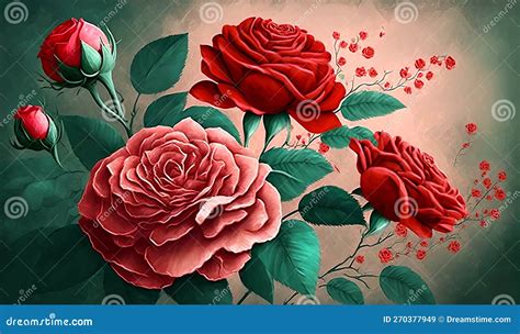 3d Floral Mural Wallpaper With Red Rose Simple Floral Painting Light