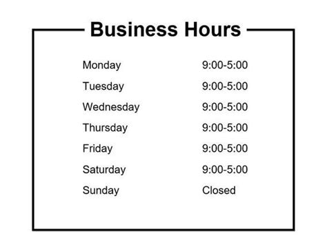 Business Hours Sign Hours Of Operation Sign Customize And Printable