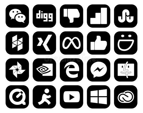 20 Social Media Icon Pack Including Quicktime Messenger Meta Edge