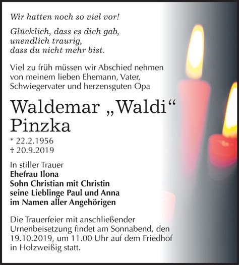 Traueranzeigen Von Waldemar Pinzka Abschied Nehmen De