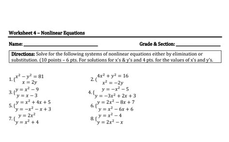 Solved Worksheet 4 Nonlinear Equations Name Grade Section