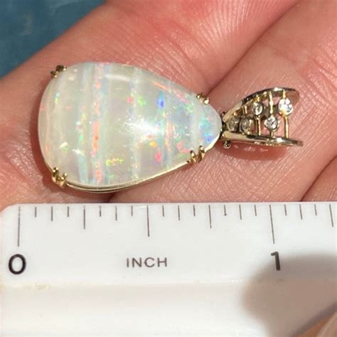 K Yellow Gold Australian Opal Teardrop Pendant W Di Gem