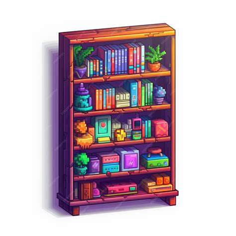 Premium Ai Image Pixel Art Bookshelf With Vibrant Colors By