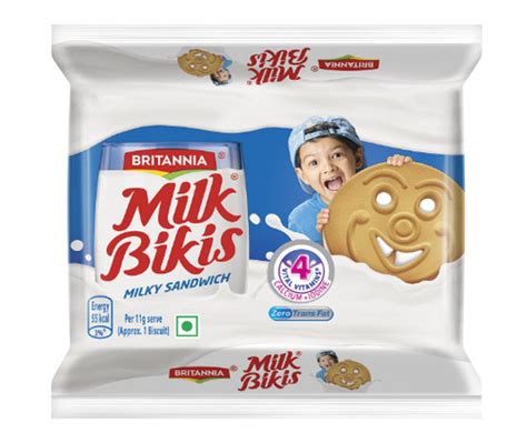 Britannia Milk Bikis Round Crispy Sweet Cream Sandwich Biscuits Fat