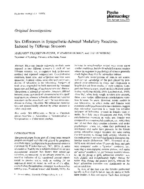 Pdf Sex Differences In Sympathetic Adrenal Medullary Reactions