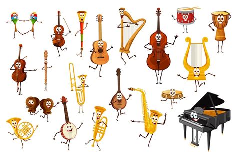 Cartoon Musical Instrument Character Personages 15600134 Vector Art At