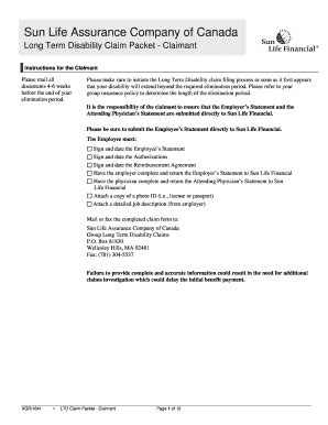 Fillable Online Sunlife Long Term Disability Claim Form Corporate