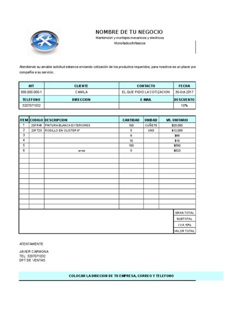 Formato De Cotizacion En Excel Gratis Mide