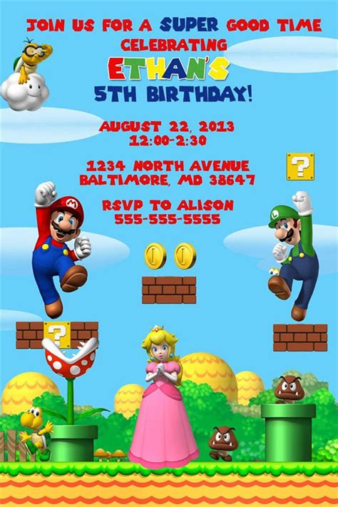 Super Mario Brothers Invitation Print Your Own Digital Etsy In