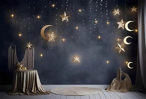 Mehofond Baby Shower Backdrop Night Sky Moon Bear Twinkle Twinkle Decor