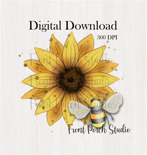 Sunflower And Bee Sublimation Design Png File Digital Etsy