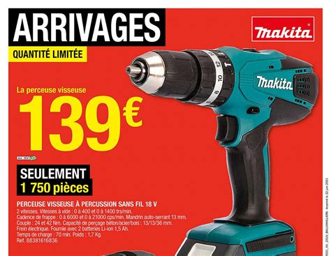 Promo Perceuse Visseuse à Percussion Sans Fil 18 V Makita chez Brico