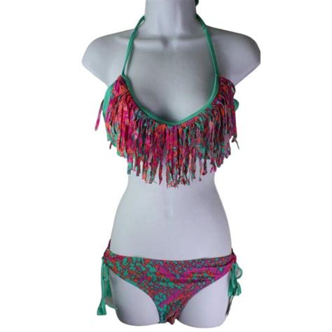 Raisins 2 Piece Triangle Fringe Bikini Swimsuit Size Depop