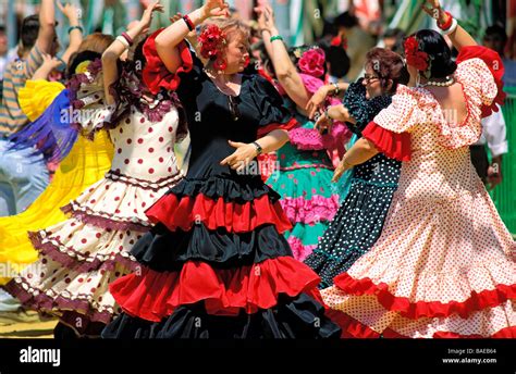 Spain Andalucia Sevilla Andalusian Women Dancing The Flamenco Stock