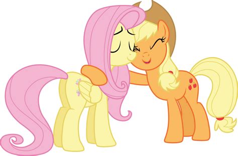 Applejack Hugging Fluttershy By Cloudyglow On Deviantart