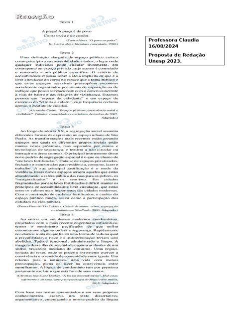 Exemplo Redação Unesp - Redação UNESP 2023: Futuro Off-line? | PDF | Escrita | Comunicação humana