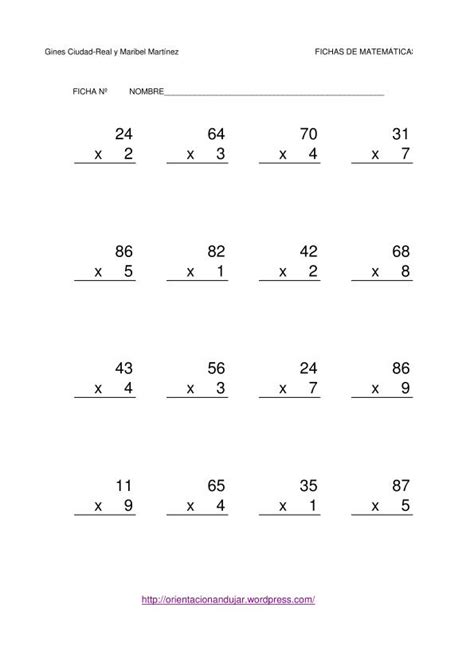 Multiplicaciones De Dos Cifras Por Una Cifra Orientacion Andujar