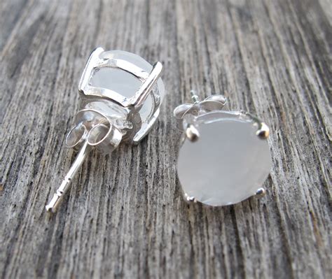 White Moonstone Stud Classic Bridal Stud Earring Round White Earring