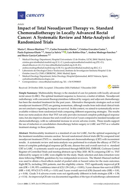 Pdf Impact Of Total Neoadjuvant Therapy Vs Standard