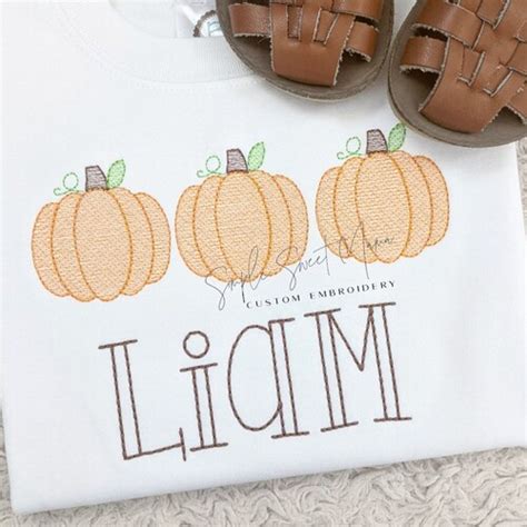 Pumpkin Trio Machine Embroidery Design Thanksgiving Sketch Etsy