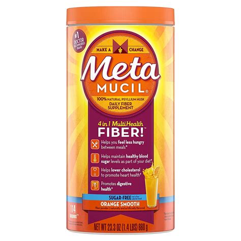 Metamucil Daily Fiber Supplement 100 Natural Psyllium Husk Orange