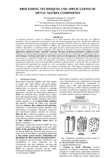 (PDF) PROCESSING TECHNIQUES AND APPLICATIONS OF METAL MATRIX COMPOSITES | Saravanapandi ...