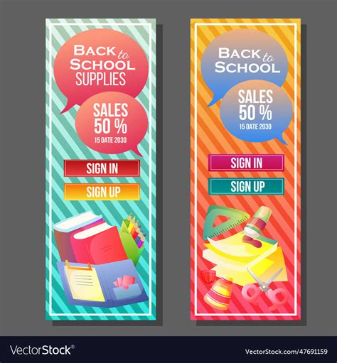 Back To School Vertical Banner Colorful Stationary