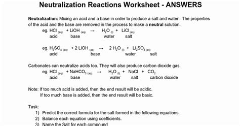 Acid Base Reactions Worksheet