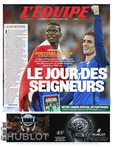 Le Jour Des Seigneurs En Une De Lequipe Ce Dimanche 10 Juillet