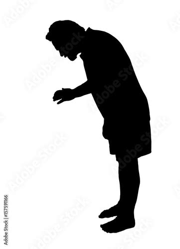 Full length side profile portrait silhouette of a man looking down ...