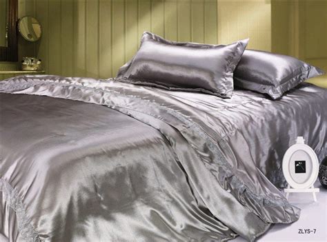 Luxury SILVER Silk Satin QUEEN size Bed Sheet Set NEW Quality Hotel ...