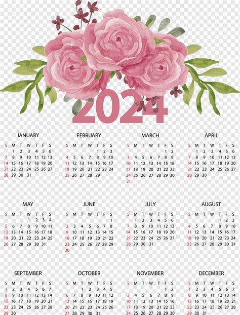 Calendario 2024 Simple Rosa PNG dibujos 2024 Calendario Rosa Año PNG