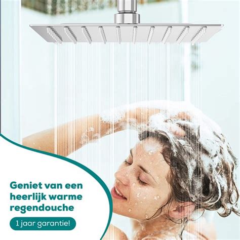 Waterbesparende Regendouchekop Xl Met Slang En Houder Vierkant