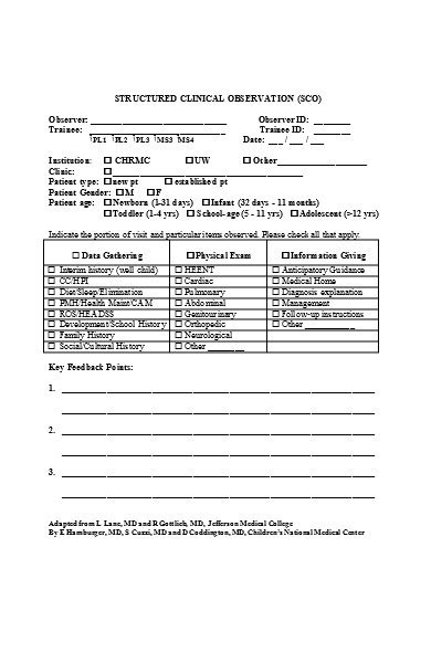 Free 5 Clinical Observation Forms In Pdf Ms Word