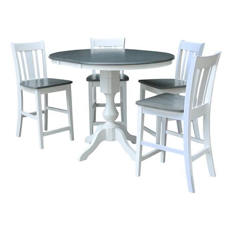 36 Round Solid Wood Extension Dining Table With 4 San Remo Counter Height Stools In White